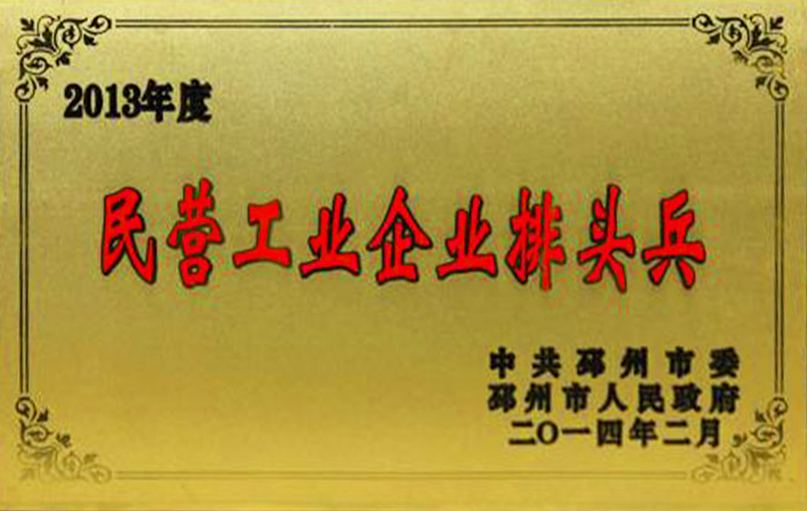 “2013度民營工業(yè)企業(yè)排頭兵”稱號(hào)